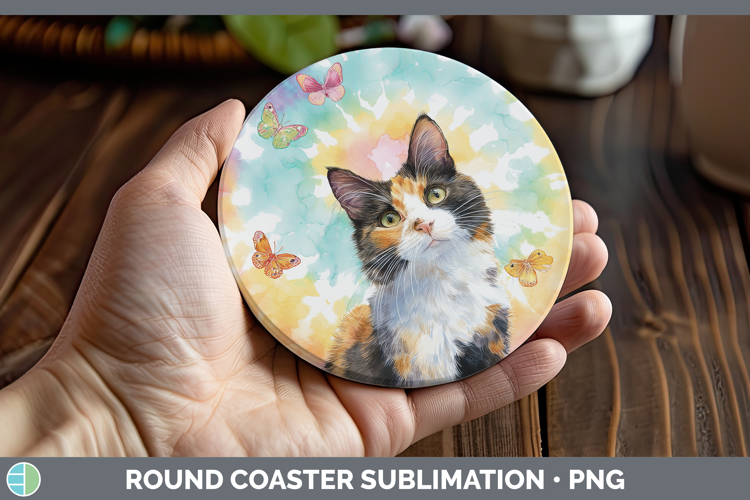 Calico Cats Tie Dye Round Coaster Sublimation Design