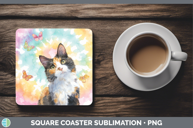 Calico Cats Tie Dye Square Coaster Sublimation Design