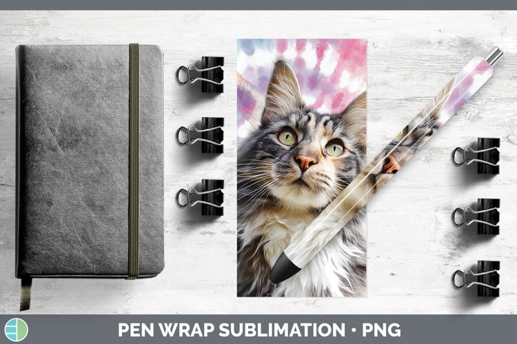 Maine Coon Cats Tie Dye Pen Wrap Sublimation Design