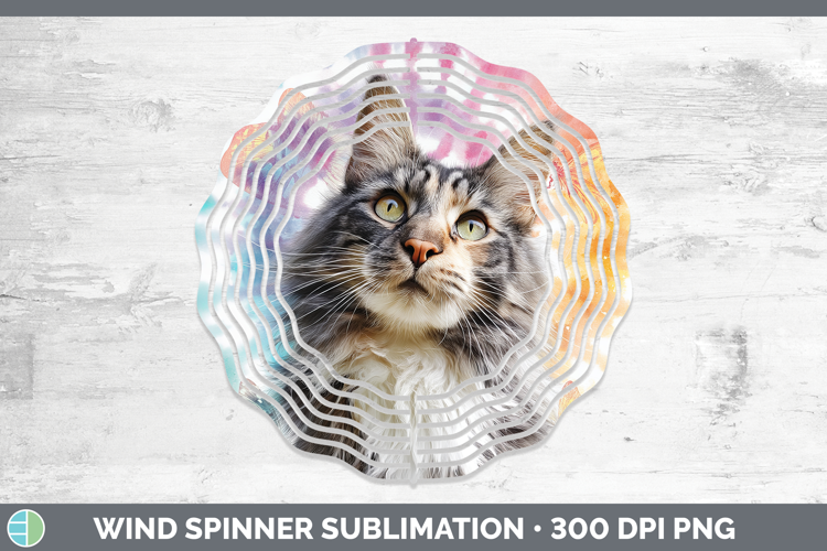 Maine Coon Cats Tie Dye Wind Spinner Sublimation Design