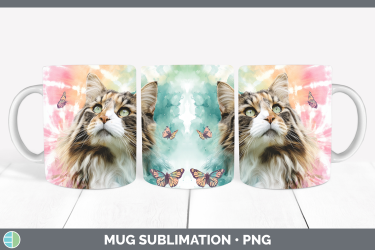 Norwegian Forest Cats Tie Dye Mug Wrap Sublimation Design