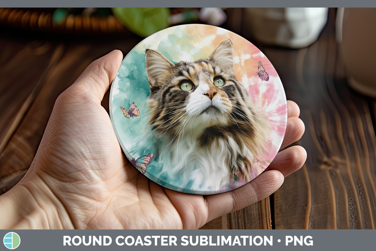 Norwegian Forest Cats Tie Dye Round Coaster Sublimation Desi