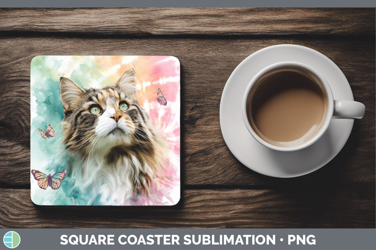 Norwegian Forest Cats Tie Dye Square Coaster Sublimation Des