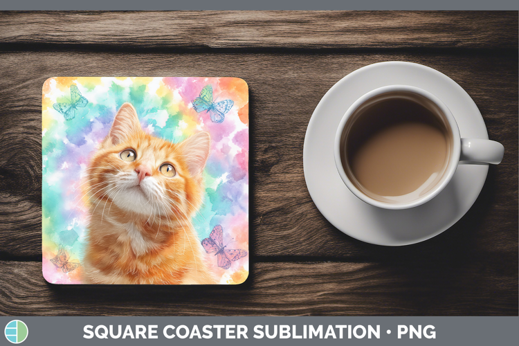 Orange Cats Tie Dye Square Coaster Sublimation Design