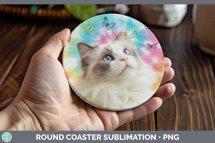 GorgeousCats Tie Dye Round Coaster design.