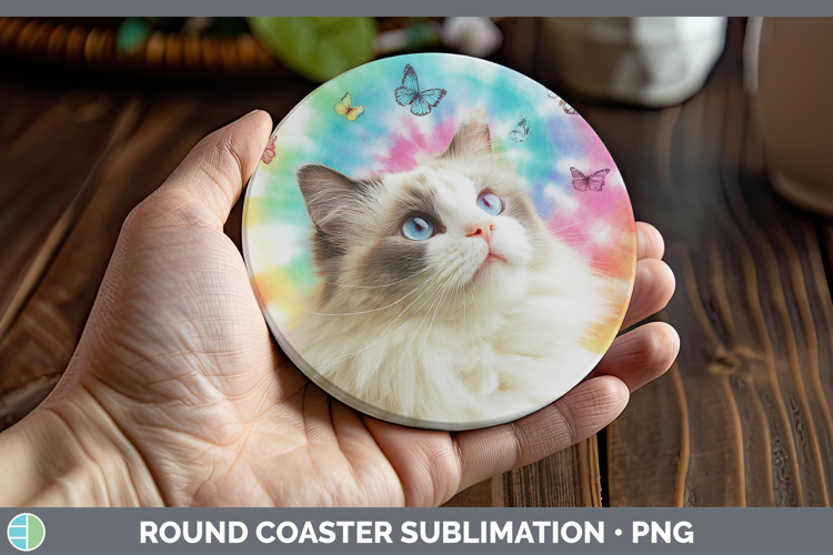 Ragdoll Cats Tie Dye Round Coaster Sublimation Design