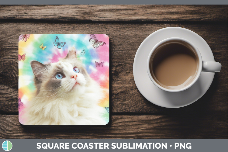 Ragdoll Cats Tie Dye Square Coaster Sublimation Design