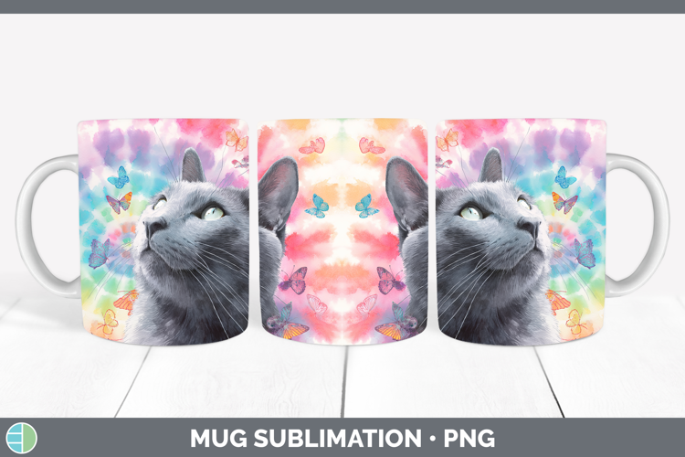 Russian Blue Cats Tie Dye Mug Wrap Sublimation Design