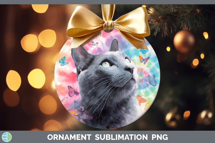Russian Blue Cats Tie Dye Ornament Sublimation Design