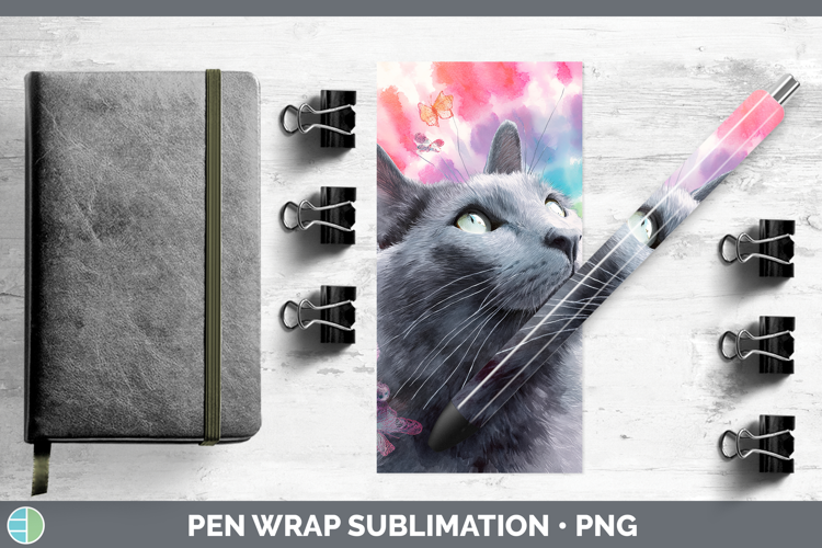 Russian Blue Cats Tie Dye Pen Wrap Sublimation Design