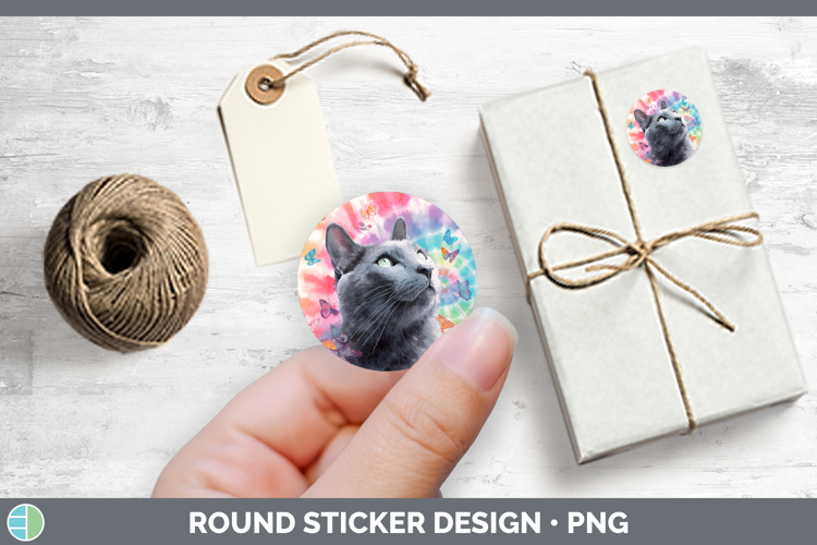Russian Blue Cats Tie Dye Stickers Design