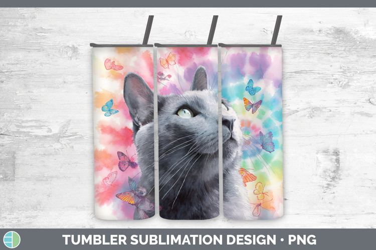Russian Blue Cats Tie Dye Tumbler Sublimation Design