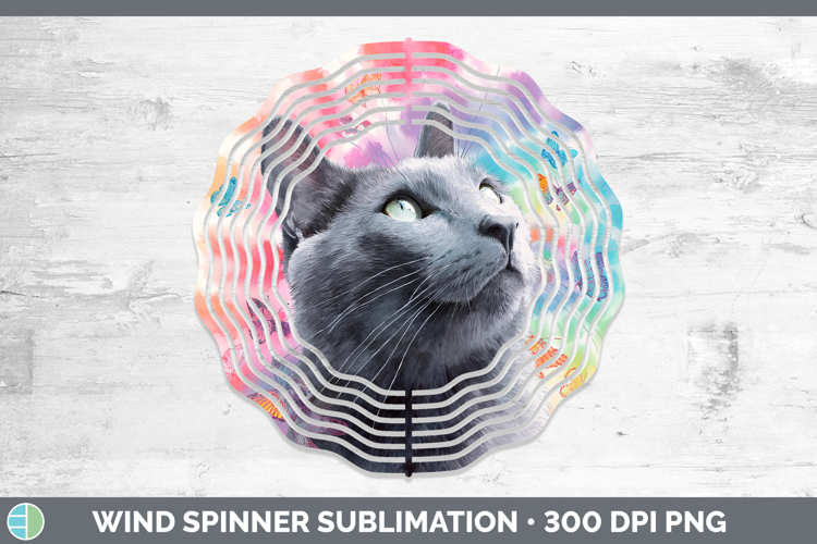 Russian Blue Cats Tie Dye Wind Spinner Sublimation Design