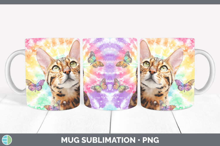 Savannah Cats Tie Dye Mug Wrap Sublimation Design