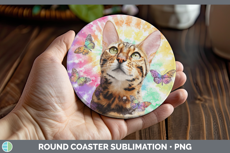Savannah Cats Tie Dye Round Coaster Sublimation Design