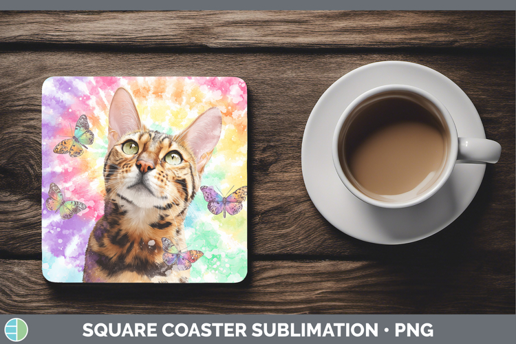 Savannah Cats Tie Dye Square Coaster Sublimation Design