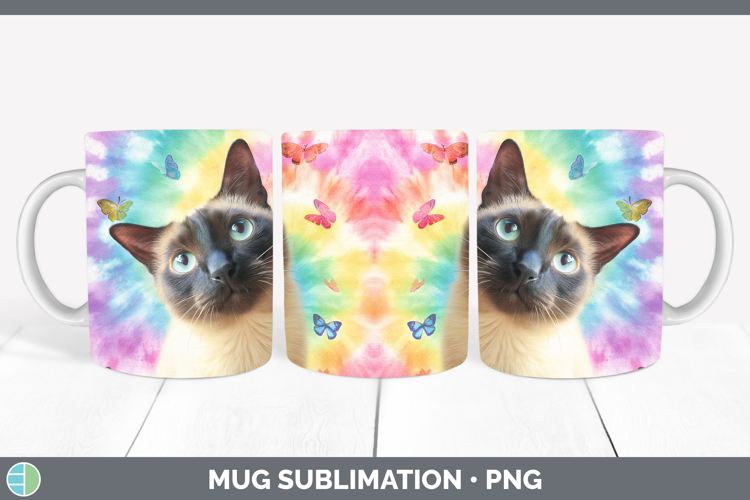 Siamese Cats Tie Dye Mug Wrap Sublimation Design