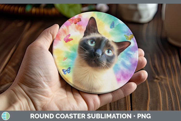 Siamese Cats Tie Dye Round Coaster Sublimation Design