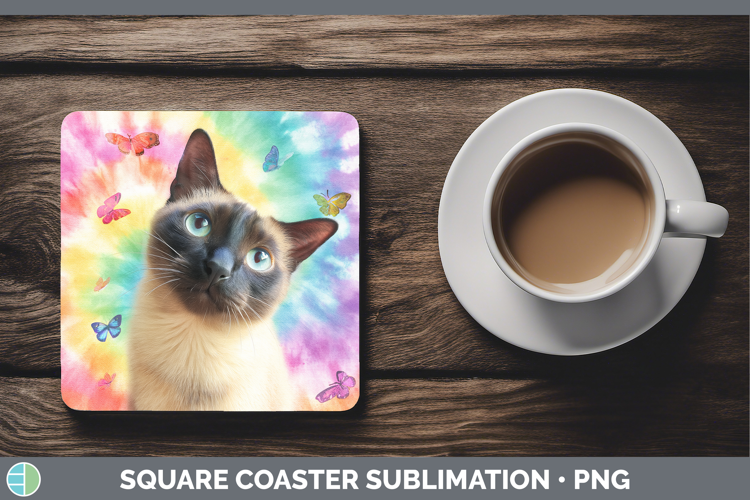 Siamese Cats Tie Dye Square Coaster Sublimation Design