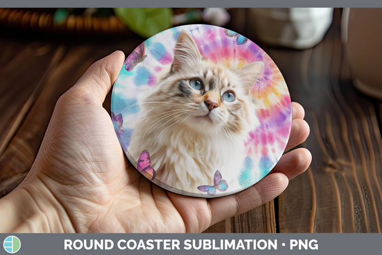 Siberian Cats Tie Dye Round Coaster Sublimation Design