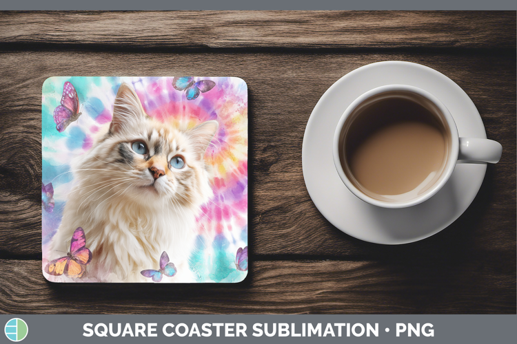 Siberian Cats Tie Dye Square Coaster Sublimation Design