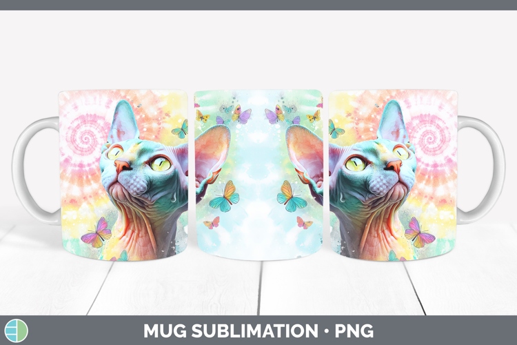 Sphynx Cats Tie Dye Mug Wrap Sublimation Design