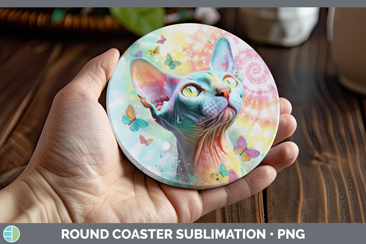 Sphynx Cats Tie Dye Round Coaster Sublimation Design