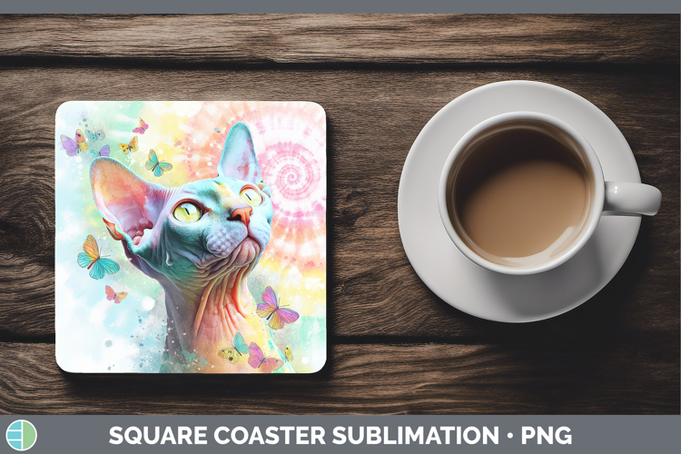 Sphynx Cats Tie Dye Square Coaster Sublimation Design