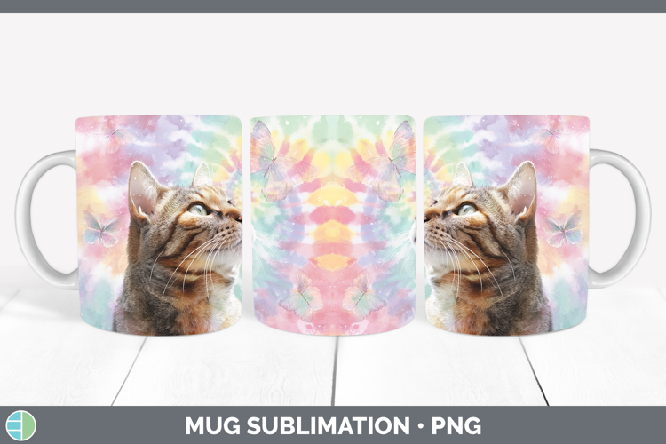 Tabby Cats Tie Dye Mug Wrap Sublimation Design