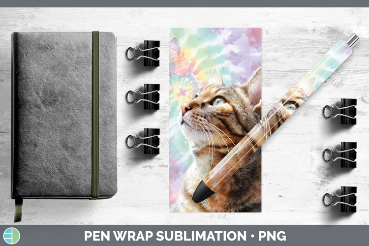 Tabby Cats Tie Dye Pen Wrap Sublimation Design