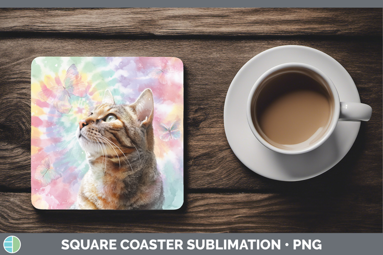 Tabby Cats Tie Dye Square Coaster Sublimation Design