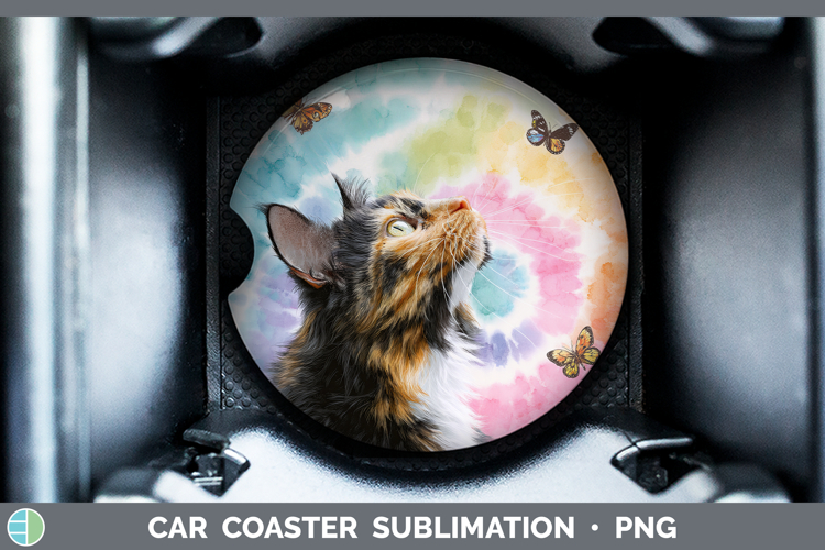 Tortoiseshell Cats Tie Dye Car Coaster Sublimation Design