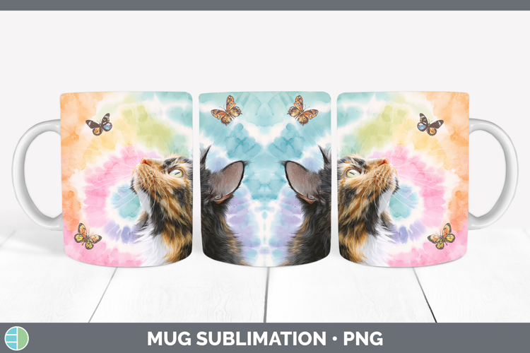 Tortoiseshell Cats Tie Dye Mug Wrap Sublimation Design