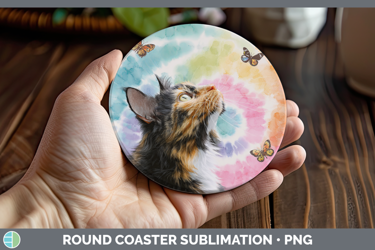 Tortoiseshell Cats Tie Dye Round Coaster Sublimation Design