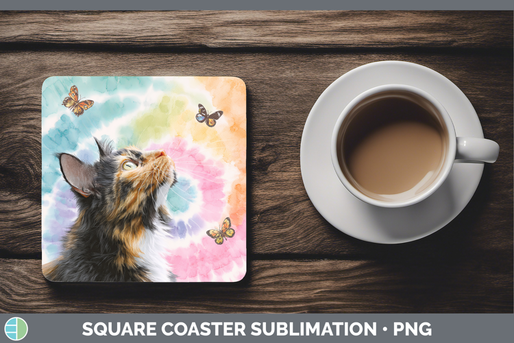 Tortoiseshell Cats Tie Dye Square Coaster Sublimation Design