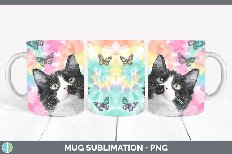 Tuxedo Cats Tie Dye Mug Wrap Sublimation Design