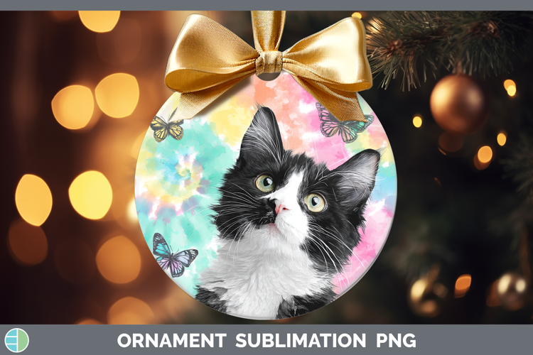 Tuxedo Cats Tie Dye Ornament Sublimation Design