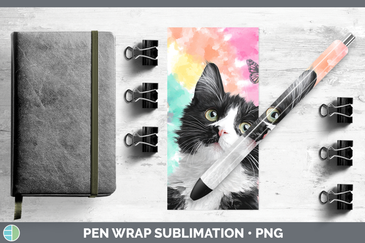 Tuxedo Cats Tie Dye Pen Wrap Sublimation Design