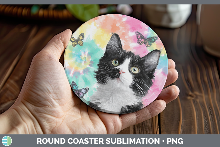Tuxedo Cats Tie Dye Round Coaster Sublimation Design