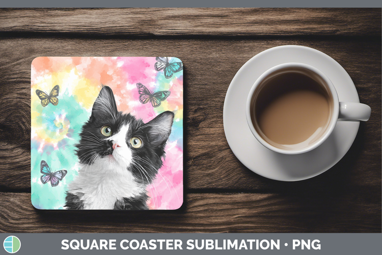 Tuxedo Cats Tie Dye Square Coaster Sublimation Design