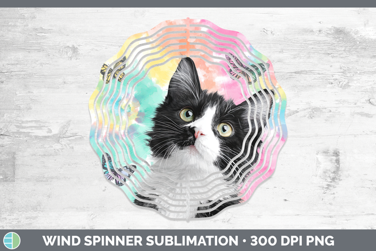 Tuxedo Cats Tie Dye Wind Spinner Sublimation Design