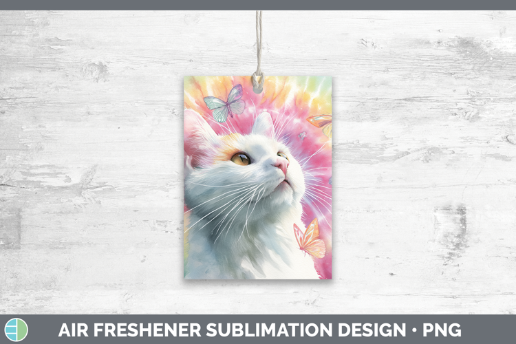 White Cats Tie Dye Air Freshener Sublimation Design