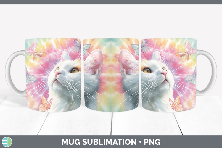 White Cats Tie Dye Mug Wrap Sublimation Design