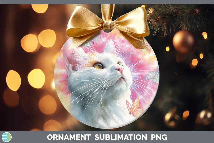 White Cats Tie Dye Ornament Sublimation Design