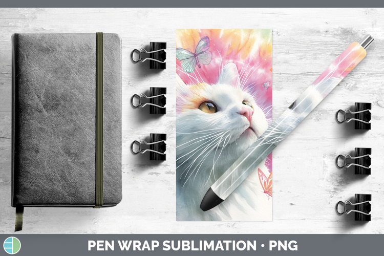 White Cats Tie Dye Pen Wrap Sublimation Design