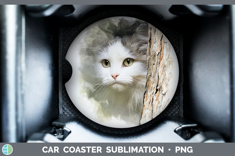 Angora Cats Tree Peek Car Coaster Sublimation Design