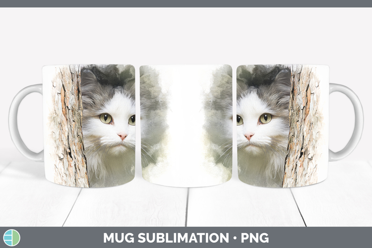 Angora Cats Tree Peek Mug Wrap Sublimation Design