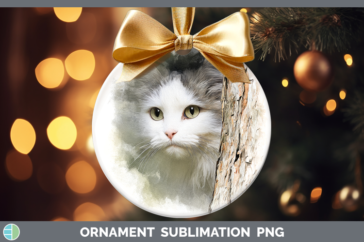 Angora Cats Tree Peek Ornament Sublimation Design