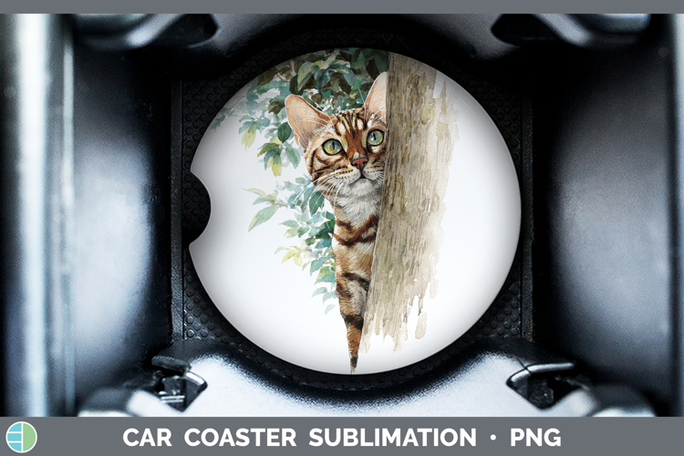 Bengal Cats Tree Peek Car Coaster Sublimation Design