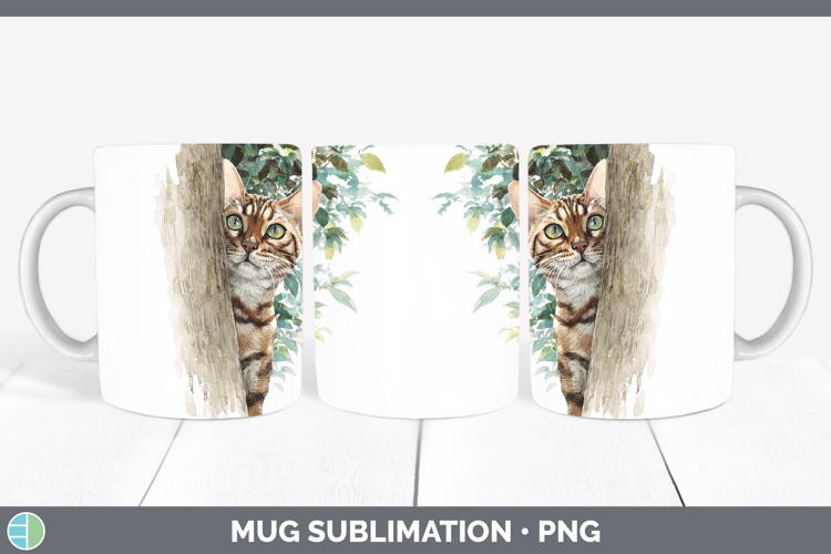 Bengal Cats Tree Peek Mug Wrap Sublimation Design
